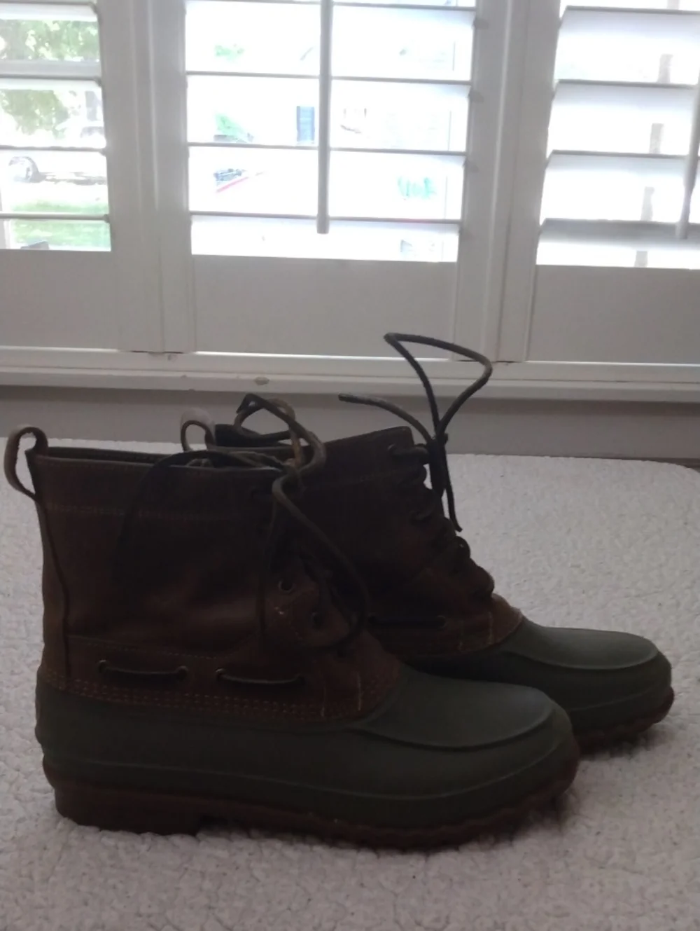 Men's Sperry Brown/Green Heavy Weather Duck Boots 10.5 M